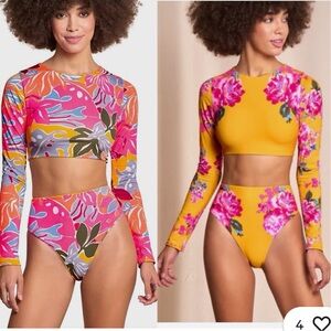 ISO - MAAJI Long Sleeve Crop Top Rashguard & Bikini Bottom